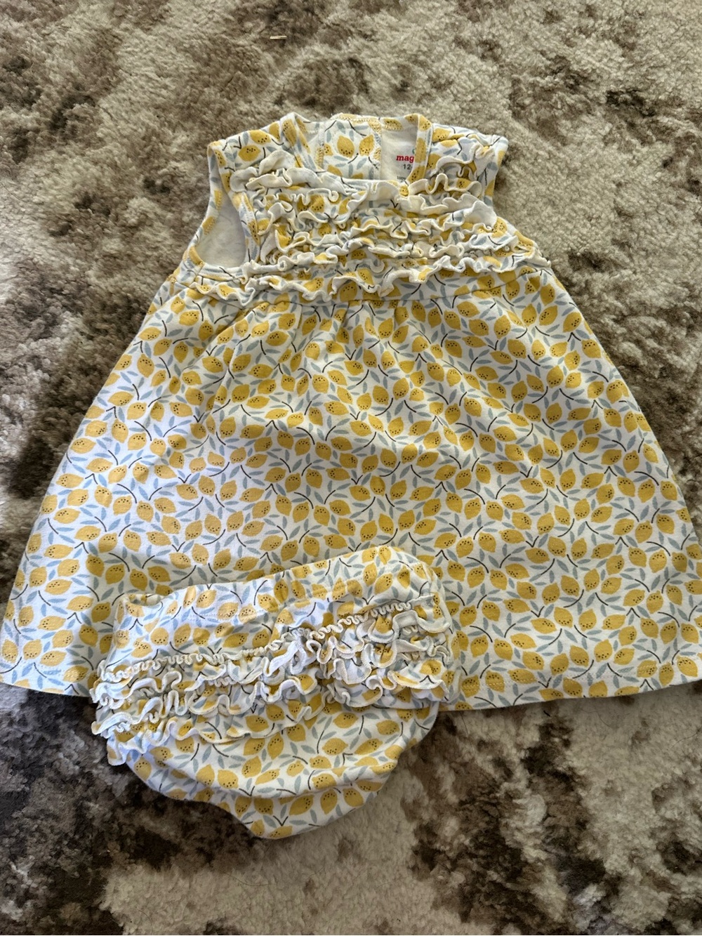 Magnetic Me Yellow Leaf Print Ruffle Dress with Bloomers